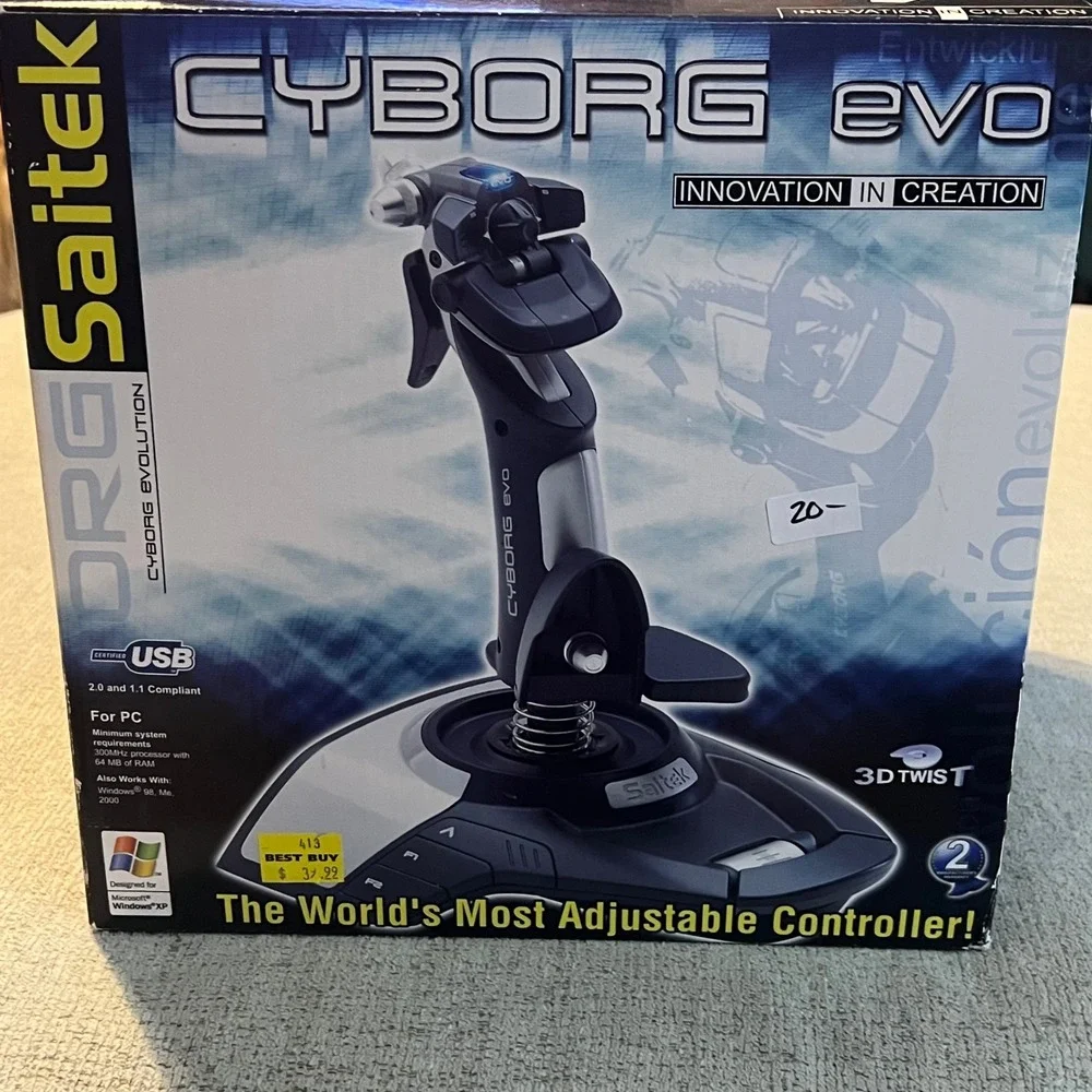 Saitek Cyborg Evo PC Flight Stick Joystick Controller USB 3D Twist Adjusts NOB